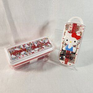 Sanrio Hello Kitty Two-Tier Bento Box Chopsticks + Utensil Carrying Case NEW